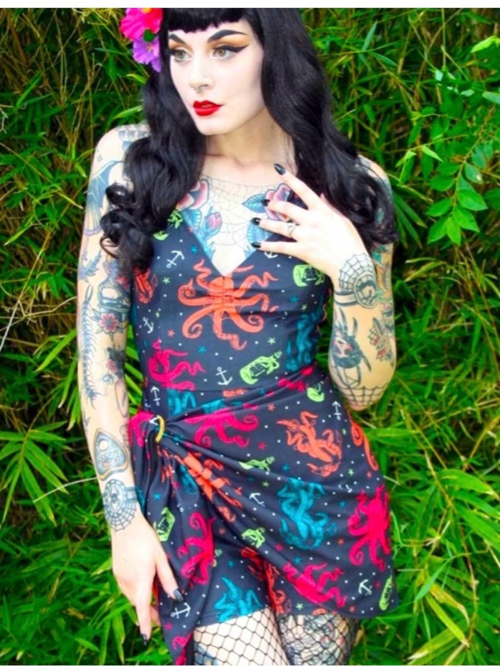 Sourpuss Under the Sea Playsuit & Sarong, Sz XL